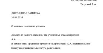 Докладная записка о безобразном поведении ученика Докладная записка о безобразном поведении ученика