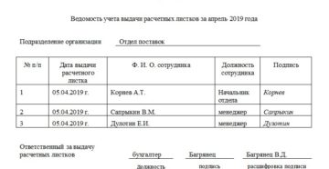 Ведомость выдачи расчетных листков образец Ведомость выдачи расчетных листков образец